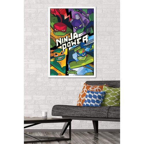  Trends International Nickelodeon Rise of The Teenage Mutant Ninja Turtles Wall Poster, 22.375 x 34, White Framed Version