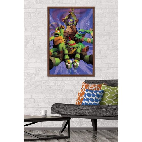  Trends International Nickelodeon Teenage Mutant Ninja Turtles - Team Wall Poster, 22.375 x 34, Mahogany Framed Version