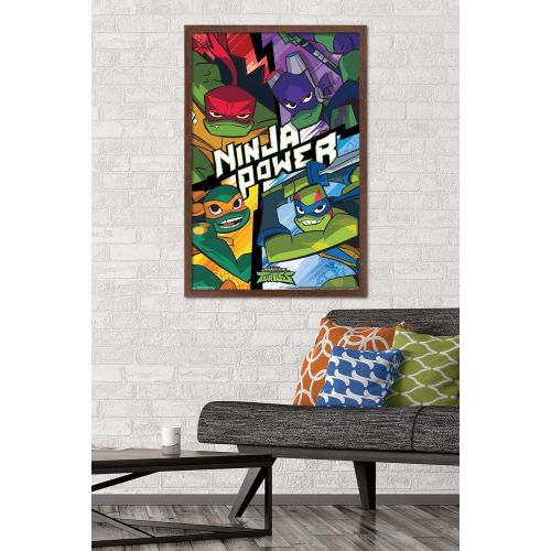  Trends International Nickelodeon Rise of The Teenage Mutant Ninja Turtles Wall Poster, 22.375 x 34, Mahogany Framed Version