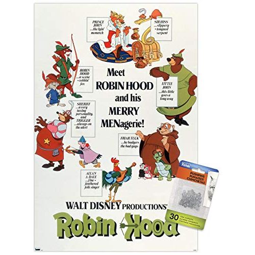  Trends International Disney Robin Hood One Sheet Wall Poster with Push Pins