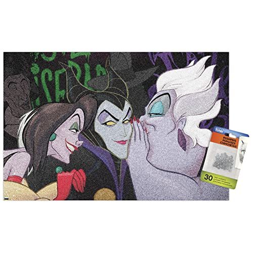  Trends International Disney Villains Secrets Wall Poster, 14.725 x 22.375, Premium Poster & Push Pin Bundle