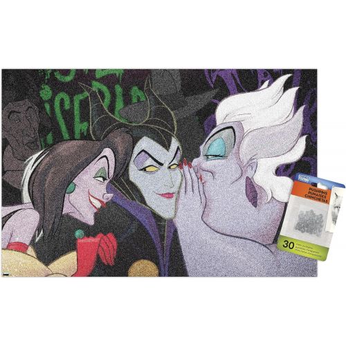  Trends International Disney Villains Secrets Wall Poster, 14.725 x 22.375, Premium Poster & Push Pin Bundle