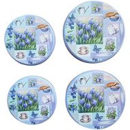 [아마존베스트]Trendstern Hob Cover Plates Set of 4 Kitchen Stove Cover Plates Flowers Birds Nostalgia (Blue)