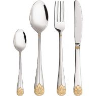 [아마존베스트]TrendyWare Silverware Set Limited Edition  24 Piece Family Dinnerware Set  Flatware Set for 6  Silver Tableware Set w/Gold Accents  Great for Family Gatherings & Daily Use  Spoons, Knive