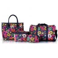 Trendyflyer Collection 4pc Duffel Travel Bag Clutch Toiletry Cosmetic Purse Tote Set Multi Color Flowers