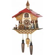 Trenkle Quartz Cuckoo Clock Black Forest House with Moving Beer Drinker and Mill Wheel, with Music TU 4215 QM