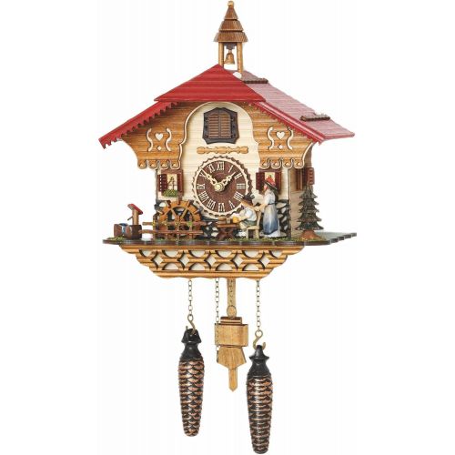  Trenkle Quartz Cuckoo Clock Black Forest House with Moving Beer Drinker and Mill Wheel, with Music TU 4215 QM