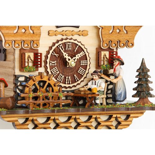  Trenkle Quartz Cuckoo Clock Black Forest House with Moving Beer Drinker and Mill Wheel, with Music TU 4215 QM