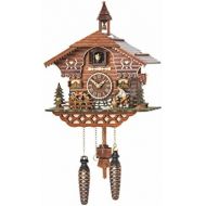 Trenkle Quartz Cuckoo Clock Black Forest House with Moving Wood Chopper and Mill Wheel, with Music TU 4217 QM