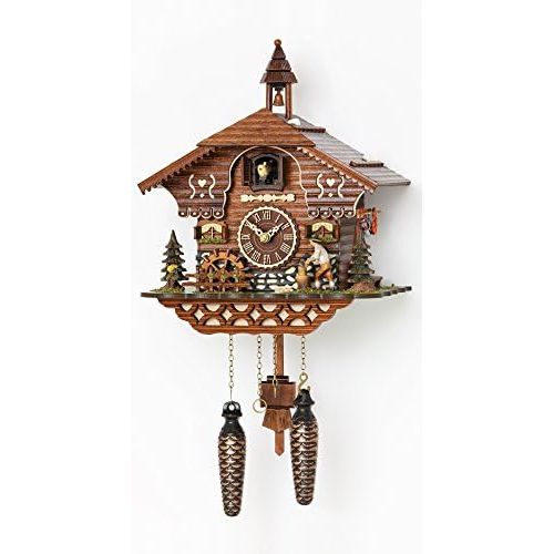  Trenkle Quartz Cuckoo Clock Black Forest House with Moving Wood Chopper and Mill Wheel, with Music TU 4217 QM