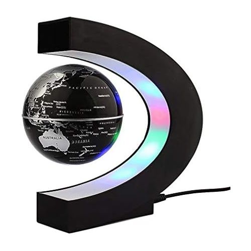  [아마존베스트]Floating Globe with LED Lights C Shape Magnetic Levitation Floating Globe World Map for Desk Decoration (Black)