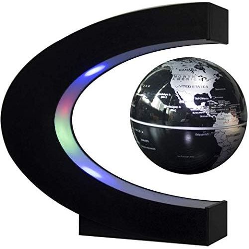  [아마존베스트]Floating Globe with LED Lights C Shape Magnetic Levitation Floating Globe World Map for Desk Decoration (Black)