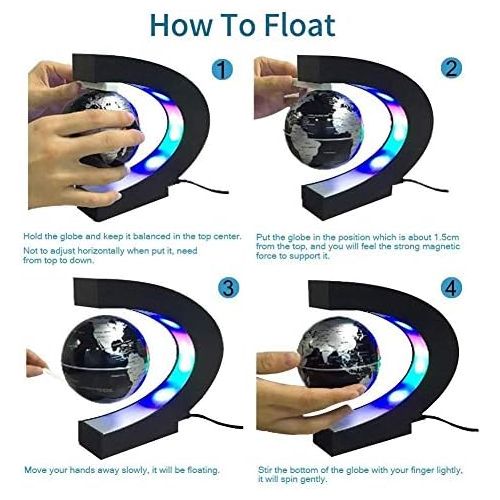  [아마존베스트]Floating Globe with LED Lights C Shape Magnetic Levitation Floating Globe World Map for Desk Decoration (Black)