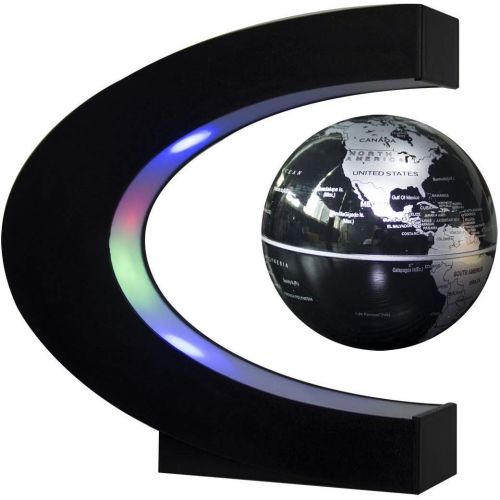  [아마존베스트]Floating Globe with LED Lights C Shape Magnetic Levitation Floating Globe World Map for Desk Decoration (Black)