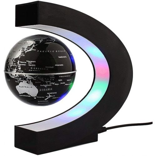  [아마존베스트]Floating Globe with LED Lights C Shape Magnetic Levitation Floating Globe World Map for Desk Decoration (Black)