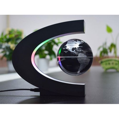  [아마존베스트]Floating Globe with LED Lights C Shape Magnetic Levitation Floating Globe World Map for Desk Decoration (Black)