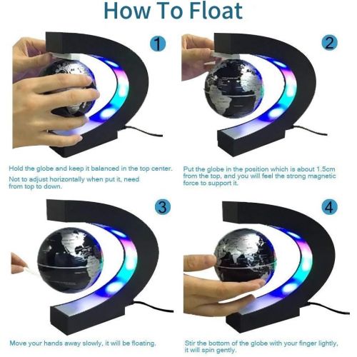  [아마존베스트]Floating Globe with LED Lights C Shape Magnetic Levitation Floating Globe World Map for Desk Decoration (Black)