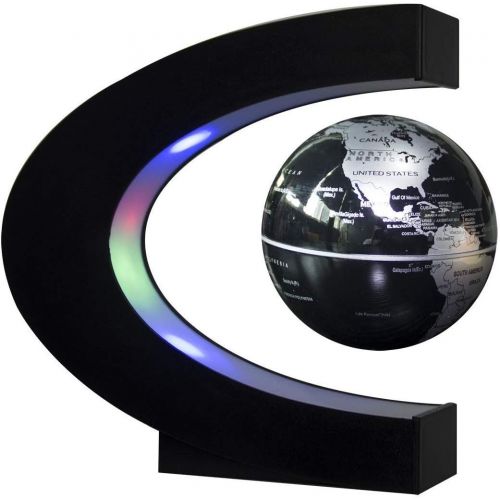  [아마존베스트]Trenzsary Floating Globe with LED Lights C Shape Magnetic Levitation Floating Globe World Map for Desk Decoration (Black)