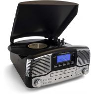 Trexonic Retro Record Player with Bluetooth, CD Players, and 3-Speed Turntable in Black