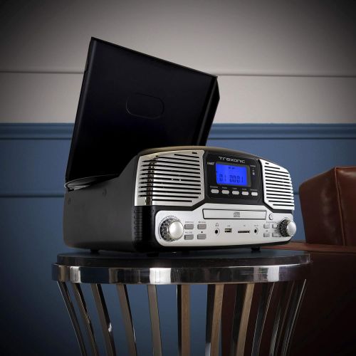  Trexonic Retro Record Player with Bluetooth, CD Players, and 3-Speed Turntable in Black