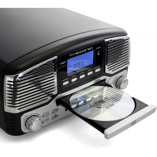  Trexonic Retro Record Player with Bluetooth, CD Players, and 3-Speed Turntable in Black