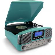 Trexonic Retro Record Player with Bluetooth, CD Players, and 3-Speed Turntable in Turquoise