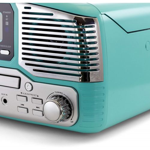  Trexonic Retro Record Player with Bluetooth, CD Players, and 3-Speed Turntable in Turquoise