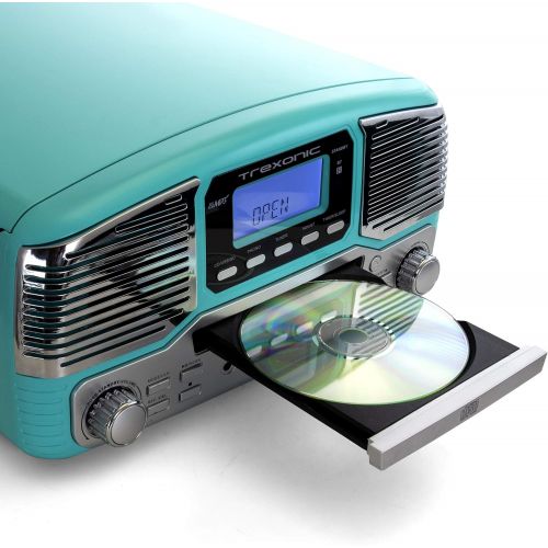  Trexonic Retro Record Player with Bluetooth, CD Players, and 3-Speed Turntable in Turquoise