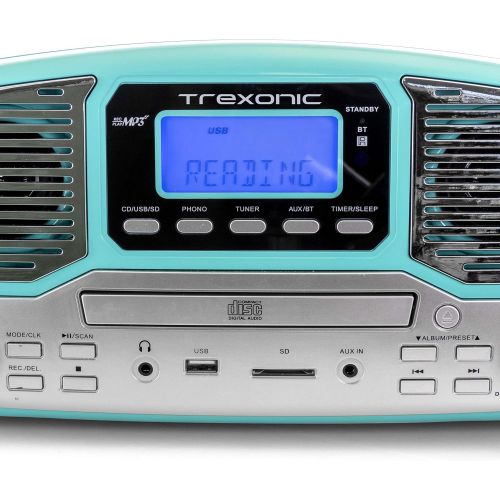  Trexonic Retro Record Player with Bluetooth, CD Players, and 3-Speed Turntable in Turquoise