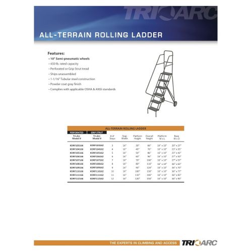  Tri Arc Tri-Arc KDRF107162 7-Step All-Terrain Roll and Fold Steel Industrial & Warehouse Ladder with Grip Strut Tread