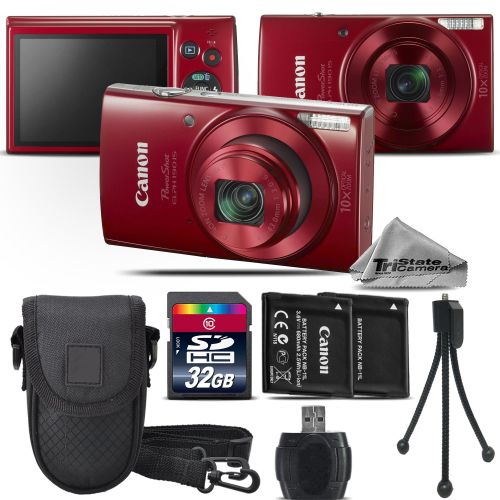  TriStateCamera Canon PowerShot ELPH 190 Digital Camera Red 1087C001 10X Optical Zoom - 32GB Kit