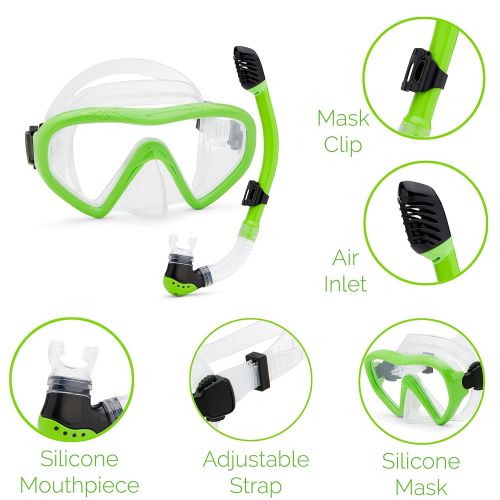  Triangle Sale kids snorkel set Underwater Mask & Snorkel Set Comfortable Double Lens Snorkeling Mask & Breathing Tube With Flexible Silicone Mouthpiece  Swimming & Diving Gear With Anti-Leak De