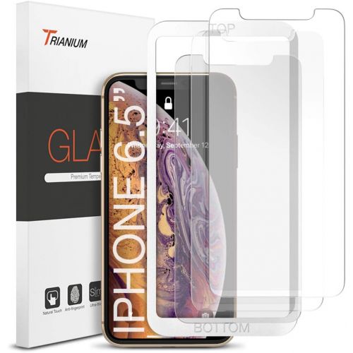  [아마존베스트]Trianium (3 Packs) Screen Protector Designed for Apple iPhone XS Max 2018 Premium HD Clarity 0.25mm Tempered Glass Screen Protector with Easy Installation Alignment Case Frame[3D T