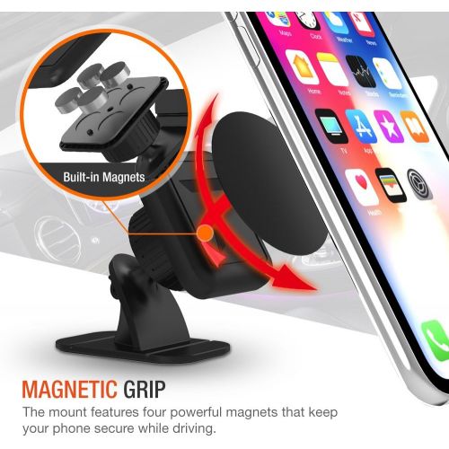  [아마존베스트]Trianium Magnetic Car Phone Mount for iPhone XS Max XR X 8 7 6s 6 Plus,Galaxy S10 5G S10+ S10e S9 S8 Edge Note 9,LG G7 ThinQ,Pixel 3 XL[Stick On Dashboard Holder 3M Adhesive Bendab