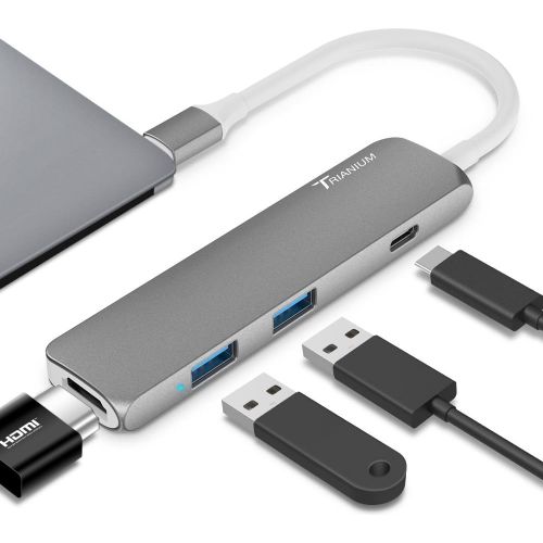  USB C Hub Adapter, Trianium Aluminum Multi Port Charger Dock USB Type C to HDMIUSB C  2 USB-A 3.0 Port [Pass-Through Charging] for MacBook Pro,Chromebook, Phone,Hard Flash Drive,
