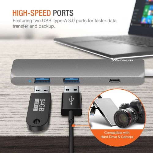  USB C Hub Adapter, Trianium Aluminum Multi Port Charger Dock USB Type C to HDMIUSB C  2 USB-A 3.0 Port [Pass-Through Charging] for MacBook Pro,Chromebook, Phone,Hard Flash Drive,