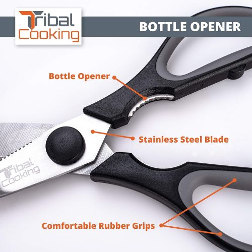  [아마존베스트]Tribal Cooking Stainless Kitchen Scissors Heavy Duty  Professional Kitchen Shears Stainless Steel with Micro-Serrated Edge  Rust-Resistant Food Scissors Dishwasher Safe  Nonslip, Ergonomic Com