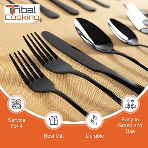  [아마존베스트]Tribal Cooking 20 Piece Stainless Steel Silverware Set - Elegant Flatware Set With Forks, Knives, & Spoons - Premium Versatile Kitchen Silverware With a Stunning Polished Finish -