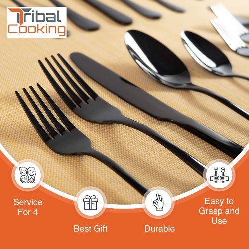  [아마존베스트]Tribal Cooking 20 Piece Stainless Steel Silverware Set - Elegant Flatware Set With Forks, Knives, & Spoons - Premium Versatile Kitchen Silverware With a Stunning Polished Finish -