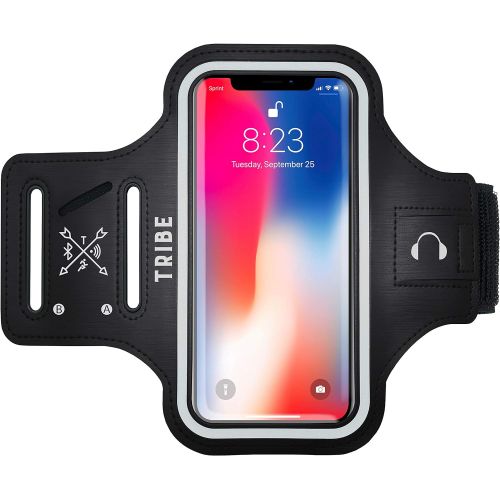  [아마존베스트]Tribe Phone Armband, Cell Phone Holder for Running with Key Holder, Fits iPhone Xs MAX/XR/8+/7+/6+ Galaxy S9+/S8+/Note and Similar Sized Large Phones, Black