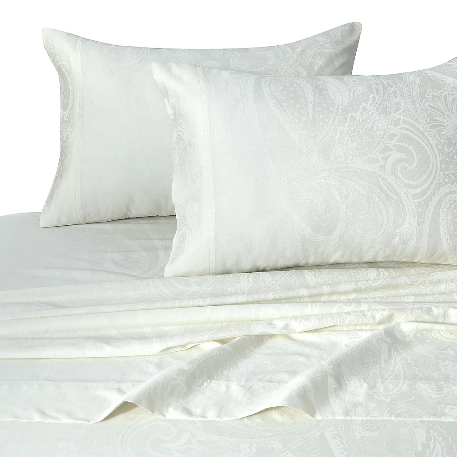  Tribeca Living Paisley Tone 300-Thread-Count Deep-Pocket Sheet Set in Ivory