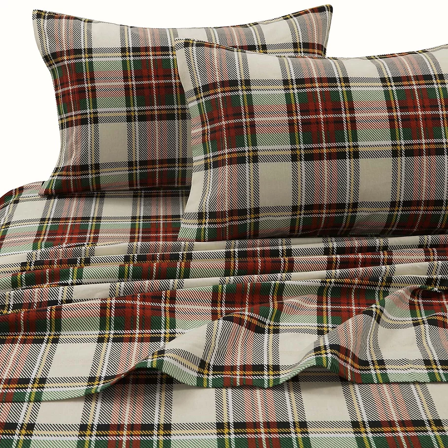 Tribeca Living 170 GSM Charleston Plaid Flannel Sheet Set