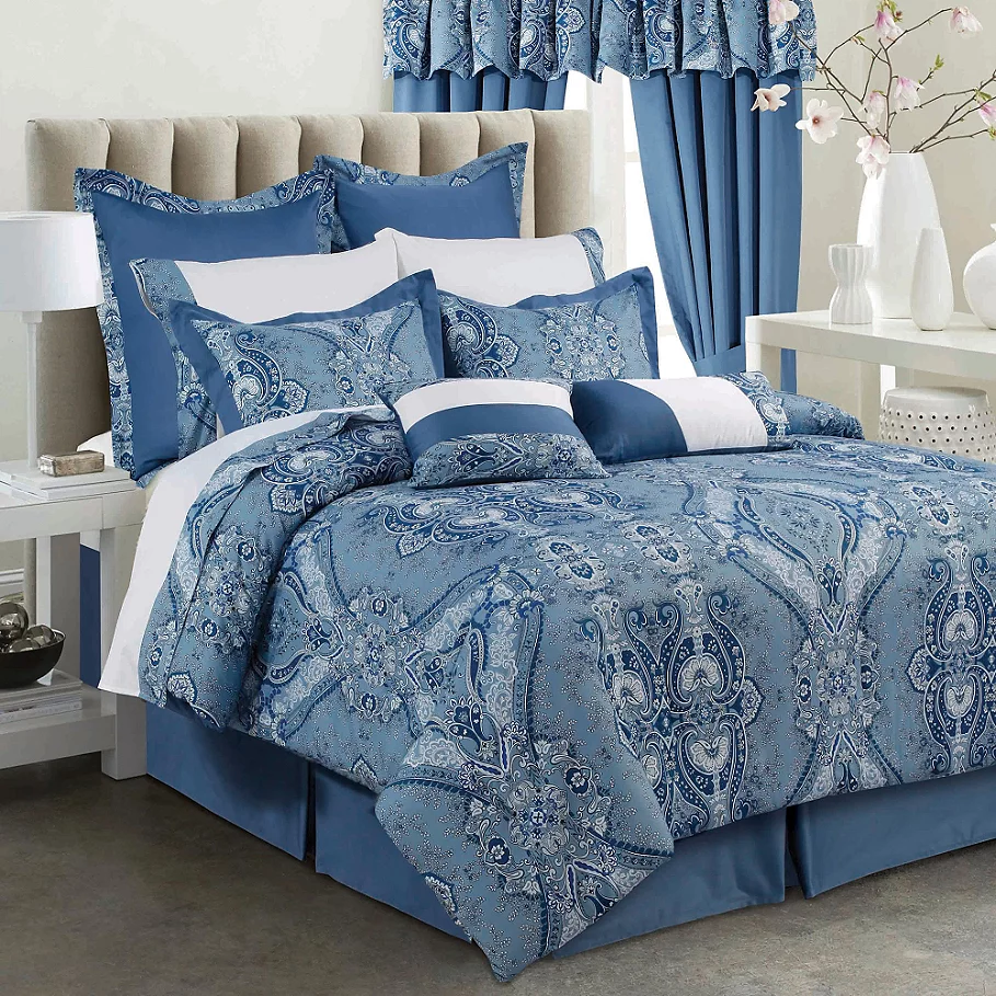  Tribeca Living Atlantis 12-Piece 300-Thread-Count Cotton Comforter Set in Blue