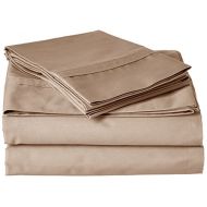Tribeca Living Egyptian Cotton Percale 300 Thread Count Deep Pocket Sheet Set, King, Coffee