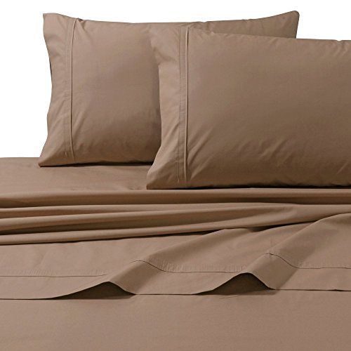  Tribeca Living Egyptian Cotton Percale 300 Thread Count Deep Pocket Sheet Set, King, Coffee