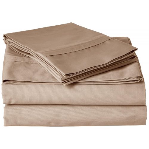  Tribeca Living Egyptian Cotton Percale 300 Thread Count Deep Pocket Sheet Set, King, Coffee