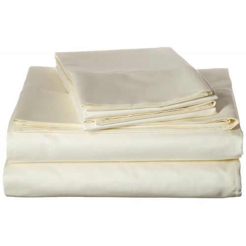  Tribeca Living Egyptian Cotton Sateen 800 Thread Count Hemstitched Deep Pocket Sheet Set, Queen, Ivory