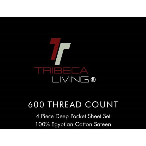  Tribeca Living 600 Thread Count Egyptian Cotton Sateen Extra Deep Pocket Sheet Set, King, Chocolate