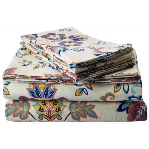  Tribeca Living 200-GSM Abstract Paisley Printed Deep Pocket Flannel Sheet Set, King, Multicolored