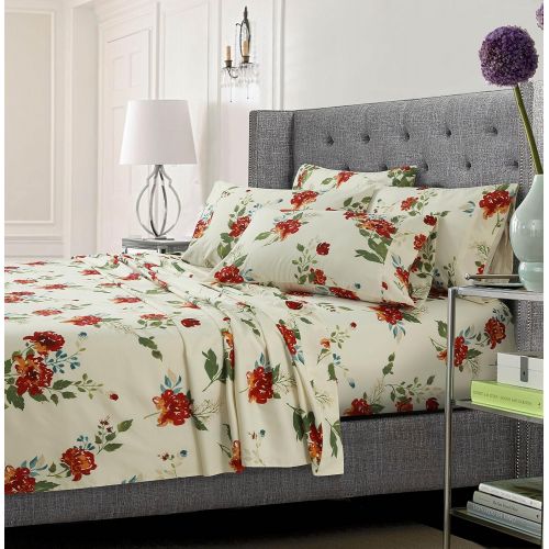  Tribeca Living FLOMFSHEETQUMC Floral Printed Soft Deep Pocket 6-Piece Sheet Set, Queen, Multi